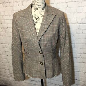 Phoebe Couture Blazer Buttons Plaid Peplum Feminine Size 8